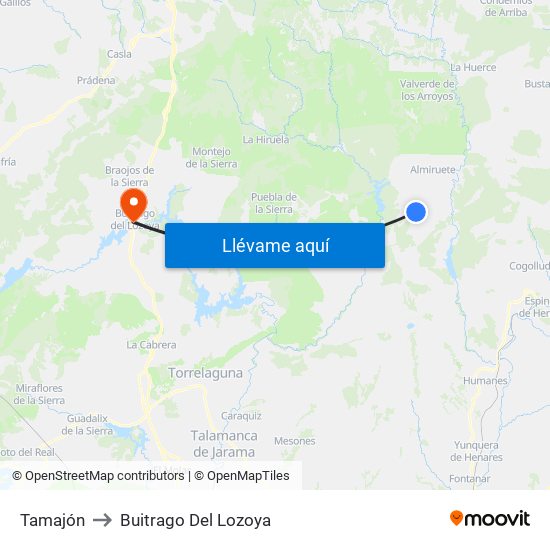Tamajón to Buitrago Del Lozoya map