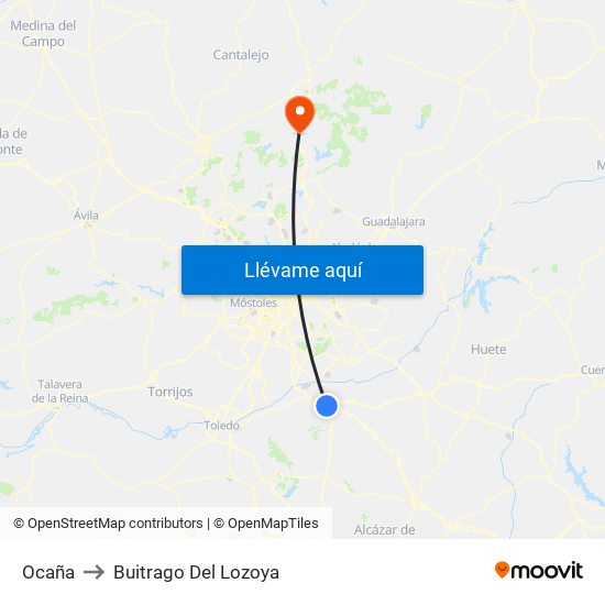 Ocaña to Buitrago Del Lozoya map