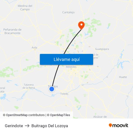 Gerindote to Buitrago Del Lozoya map