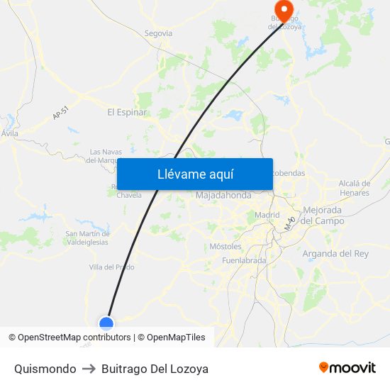 Quismondo to Buitrago Del Lozoya map
