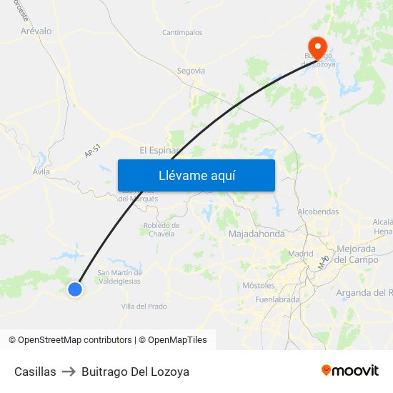 Casillas to Buitrago Del Lozoya map