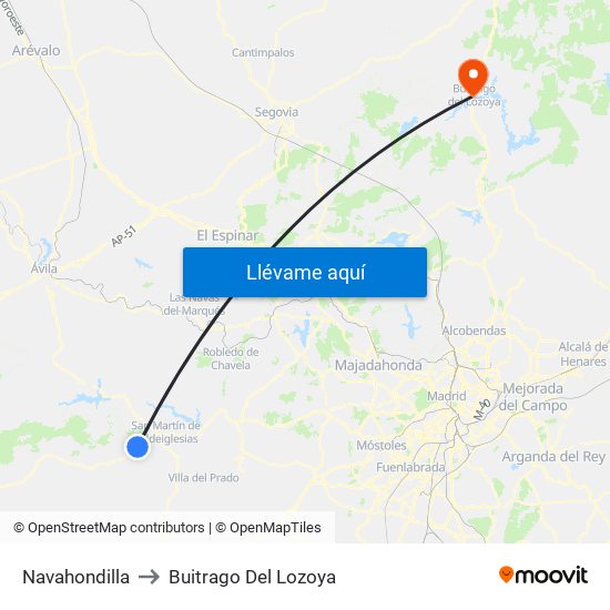 Navahondilla to Buitrago Del Lozoya map