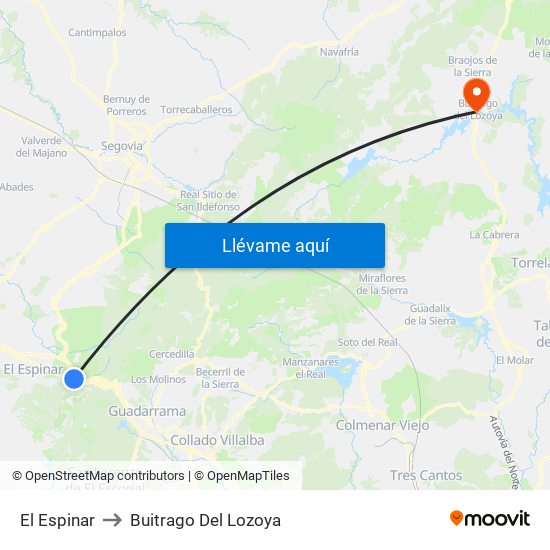 El Espinar to Buitrago Del Lozoya map