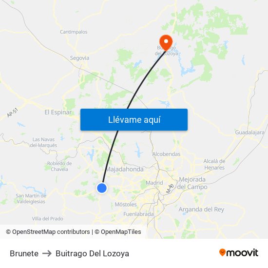 Brunete to Buitrago Del Lozoya map
