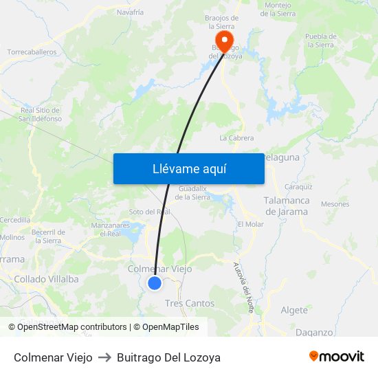 Colmenar Viejo to Buitrago Del Lozoya map