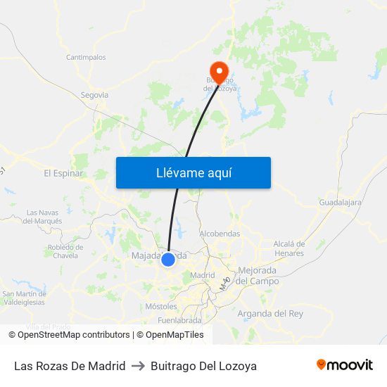 Las Rozas De Madrid to Buitrago Del Lozoya map