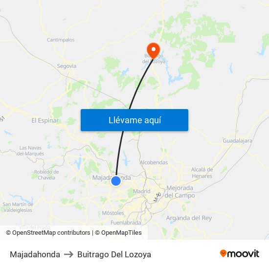 Majadahonda to Buitrago Del Lozoya map