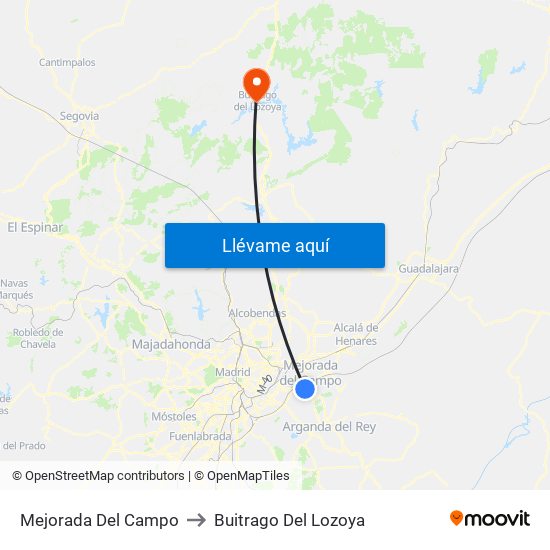 Mejorada Del Campo to Buitrago Del Lozoya map
