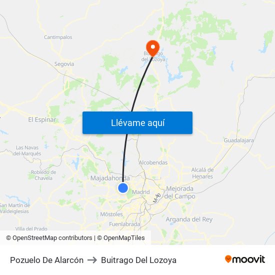 Pozuelo De Alarcón to Buitrago Del Lozoya map
