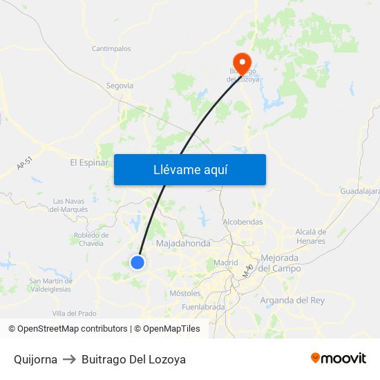 Quijorna to Buitrago Del Lozoya map