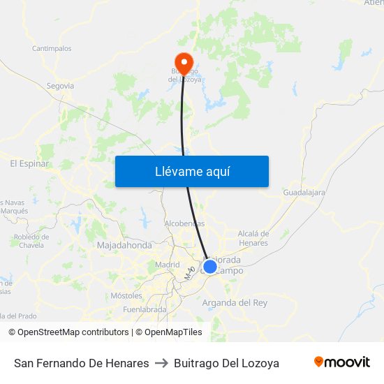 San Fernando De Henares to Buitrago Del Lozoya map