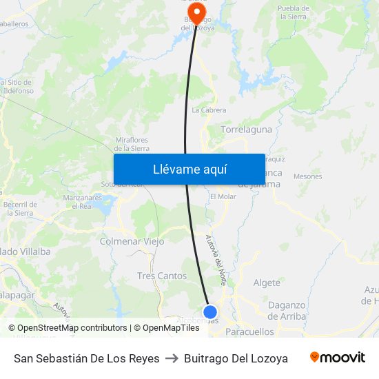 San Sebastián De Los Reyes to Buitrago Del Lozoya map
