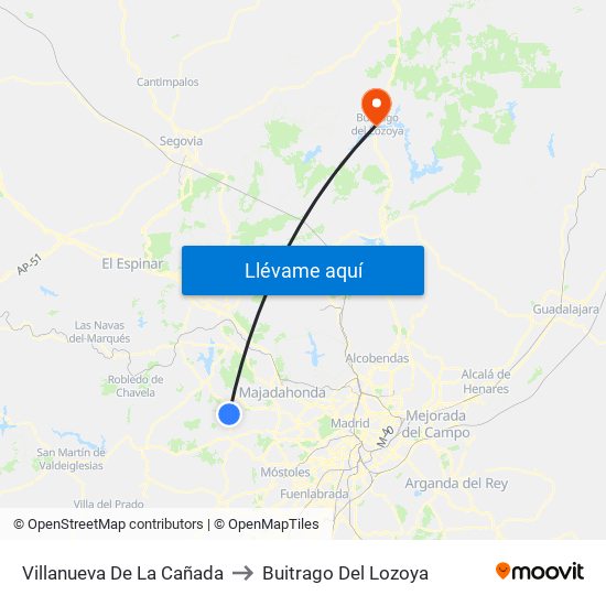 Villanueva De La Cañada to Buitrago Del Lozoya map