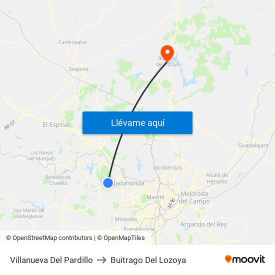 Villanueva Del Pardillo to Buitrago Del Lozoya map
