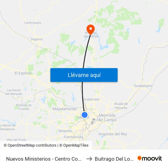 Nuevos Ministerios - Centro Comercial to Buitrago Del Lozoya map