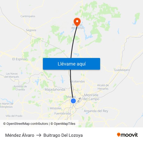 Méndez Álvaro to Buitrago Del Lozoya map