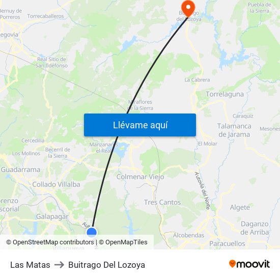 Las Matas to Buitrago Del Lozoya map