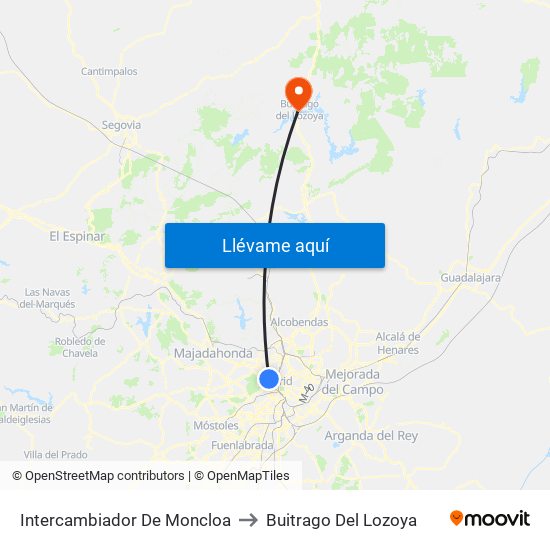 Intercambiador De Moncloa to Buitrago Del Lozoya map