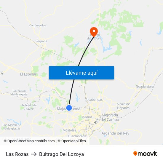 Las Rozas to Buitrago Del Lozoya map