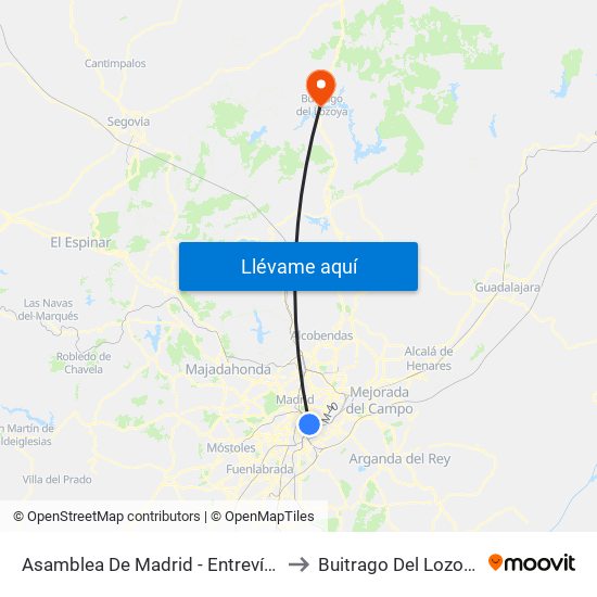 Asamblea De Madrid - Entrevías to Buitrago Del Lozoya map