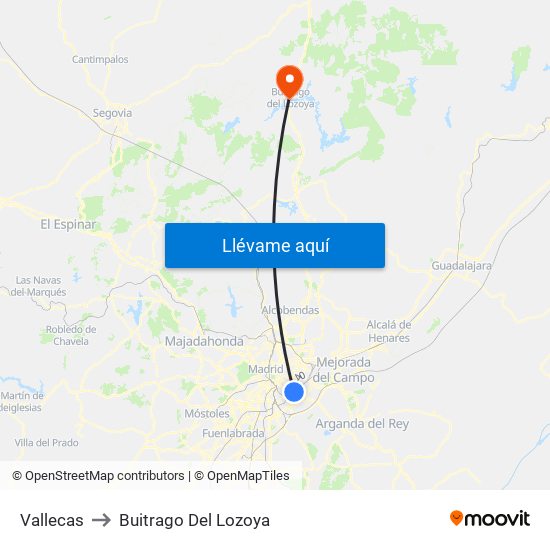 Vallecas to Buitrago Del Lozoya map