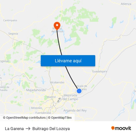 La Garena to Buitrago Del Lozoya map