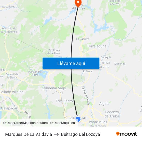 Marqués De La Valdavia to Buitrago Del Lozoya map