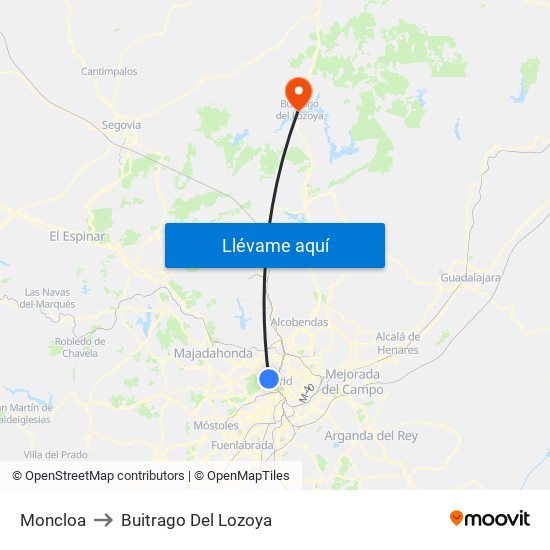 Moncloa to Buitrago Del Lozoya map