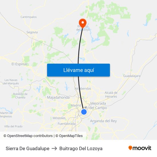 Sierra De Guadalupe to Buitrago Del Lozoya map