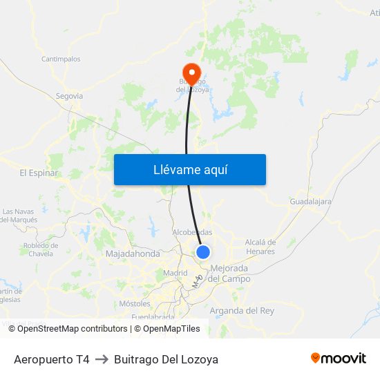 Aeropuerto T4 to Buitrago Del Lozoya map