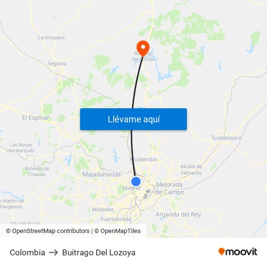 Colombia to Buitrago Del Lozoya map