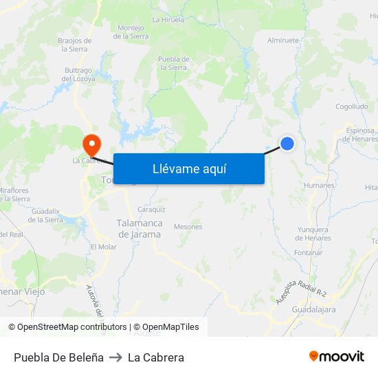 Puebla De Beleña to La Cabrera map