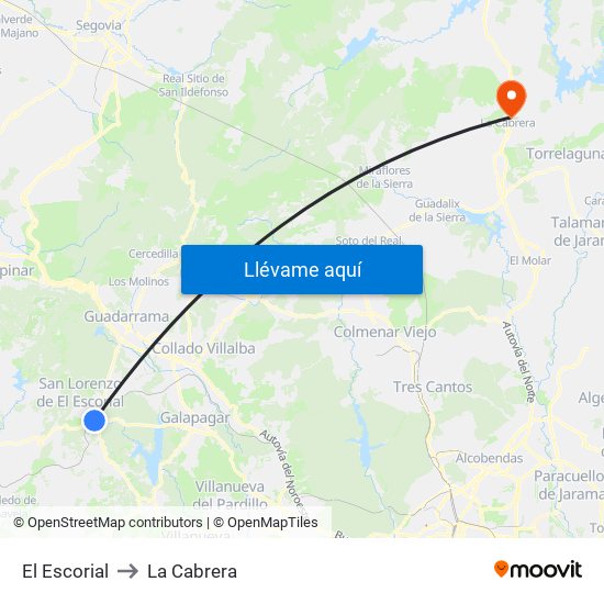 El Escorial to La Cabrera map