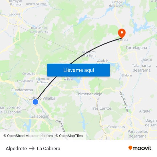 Alpedrete to La Cabrera map