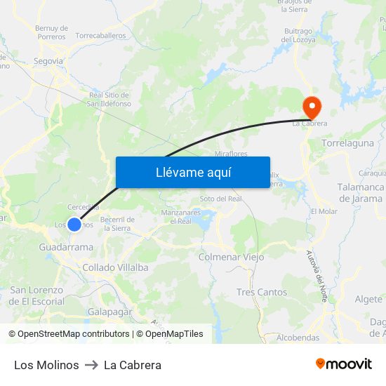 Los Molinos to La Cabrera map