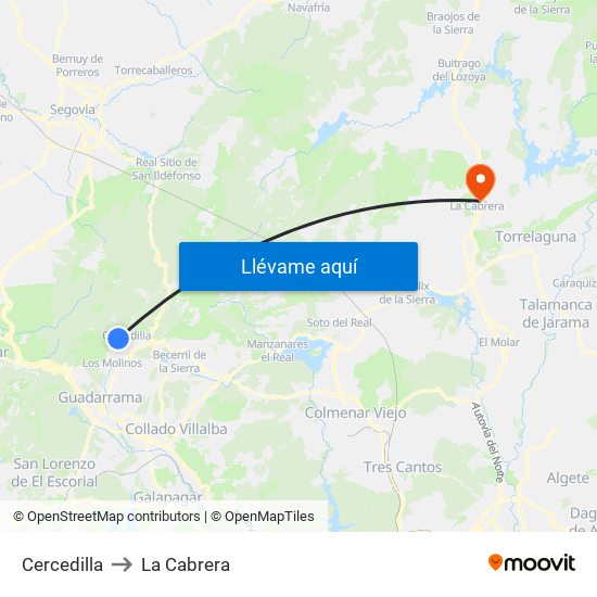 Cercedilla to La Cabrera map
