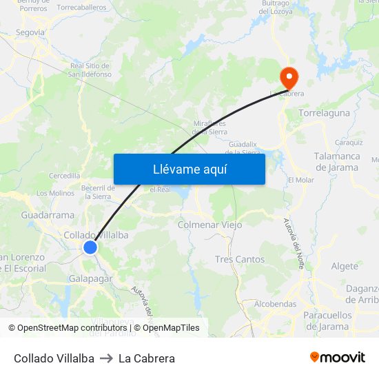 Collado Villalba to La Cabrera map