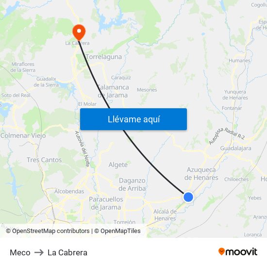 Meco to La Cabrera map