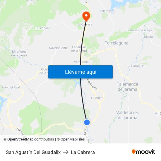 San Agustín Del Guadalix to La Cabrera map