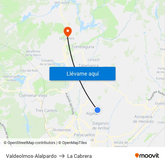 Valdeolmos-Alalpardo to La Cabrera map