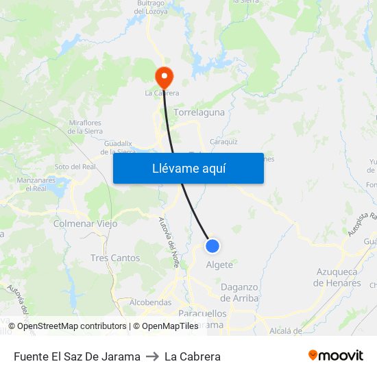 Fuente El Saz De Jarama to La Cabrera map