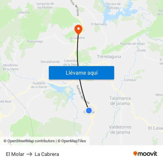 El Molar to La Cabrera map