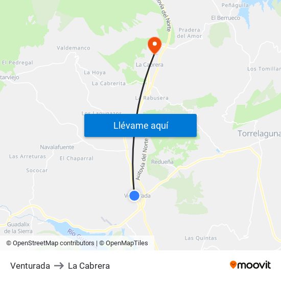 Venturada to La Cabrera map