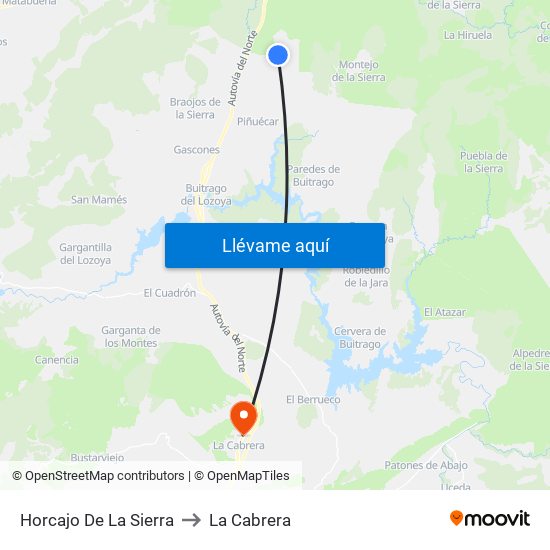 Horcajo De La Sierra to La Cabrera map