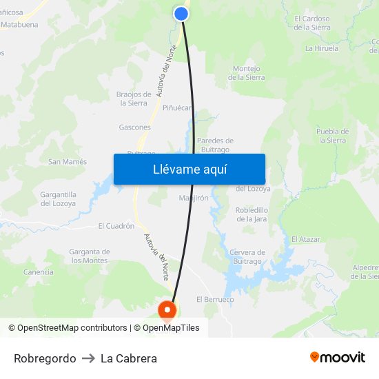 Robregordo to La Cabrera map