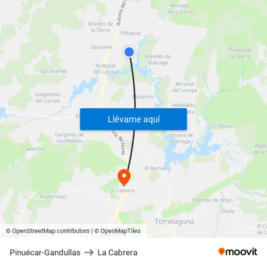 Pinuécar-Gandullas to La Cabrera map