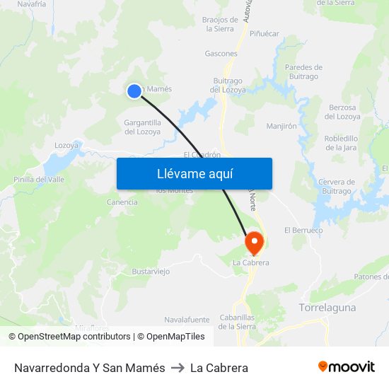 Navarredonda Y San Mamés to La Cabrera map