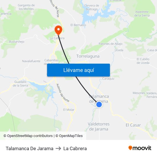 Talamanca De Jarama to La Cabrera map