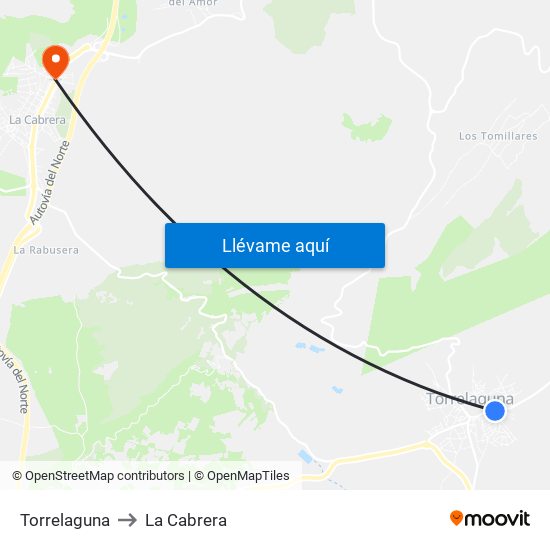 Torrelaguna to La Cabrera map