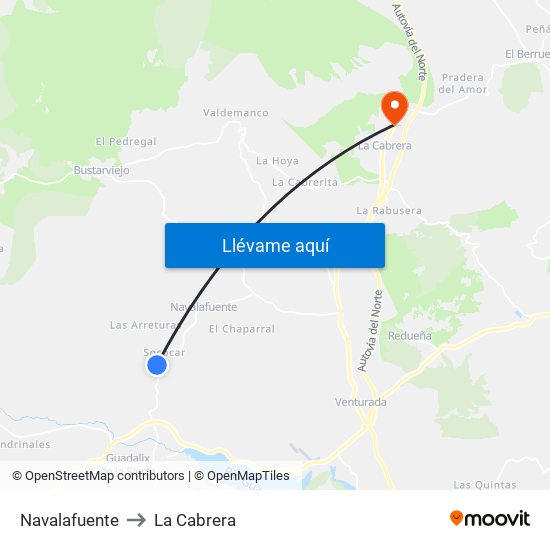 Navalafuente to La Cabrera map
